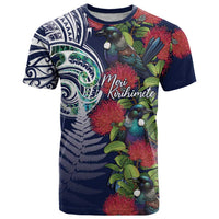 Meri Kirihimete New Zealand T Shirt Tui on Pohutukawa - Blue Ver LT7 Blue - Polynesian Pride