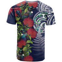 Meri Kirihimete New Zealand T Shirt Tui on Pohutukawa - Blue Ver LT7 - Polynesian Pride