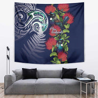 Meri Kirihimete New Zealand Tapestry Tui on Pohutukawa - Blue Ver LT7 Blue - Polynesian Pride