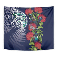 Meri Kirihimete New Zealand Tapestry Tui on Pohutukawa - Blue Ver LT7 - Polynesian Pride
