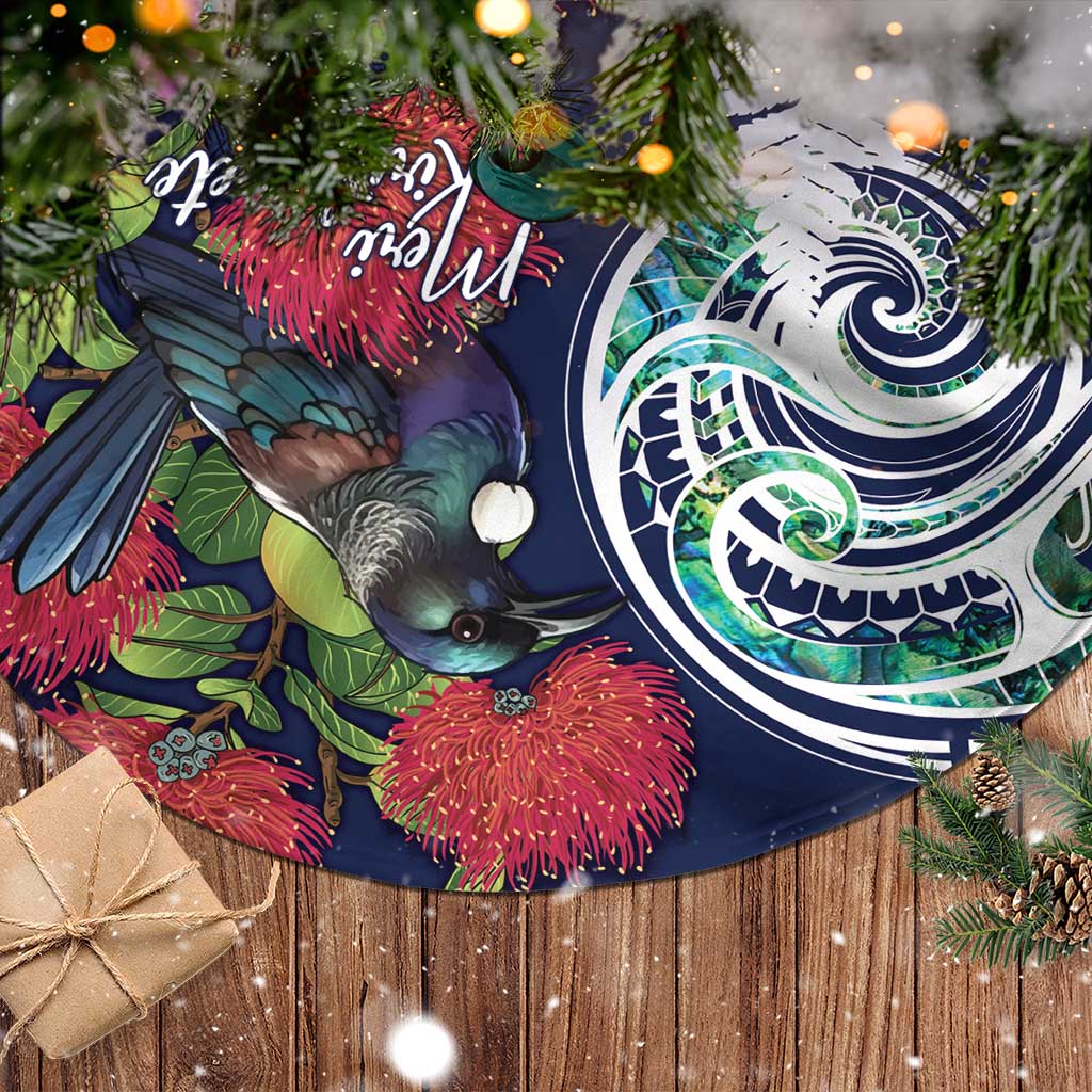 Meri Kirihimete New Zealand Tree Skirt Tui on Pohutukawa - Blue Ver LT7 - Polynesian Pride