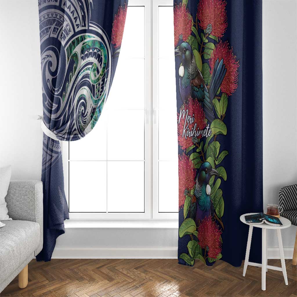 Meri Kirihimete New Zealand Window Curtain Tui on Pohutukawa - Blue Ver LT7 - Polynesian Pride