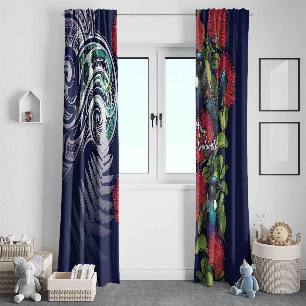 Meri Kirihimete New Zealand Window Curtain Tui on Pohutukawa - Blue Ver LT7 - Polynesian Pride