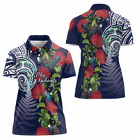 Meri Kirihimete New Zealand Women Polo Shirt Tui on Pohutukawa - Blue Ver