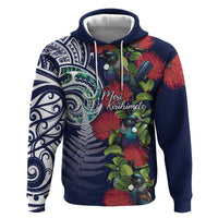 Meri Kirihimete New Zealand Zip Hoodie Tui on Pohutukawa - Blue Ver LT7 Pullover Hoodie Blue - Polynesian Pride