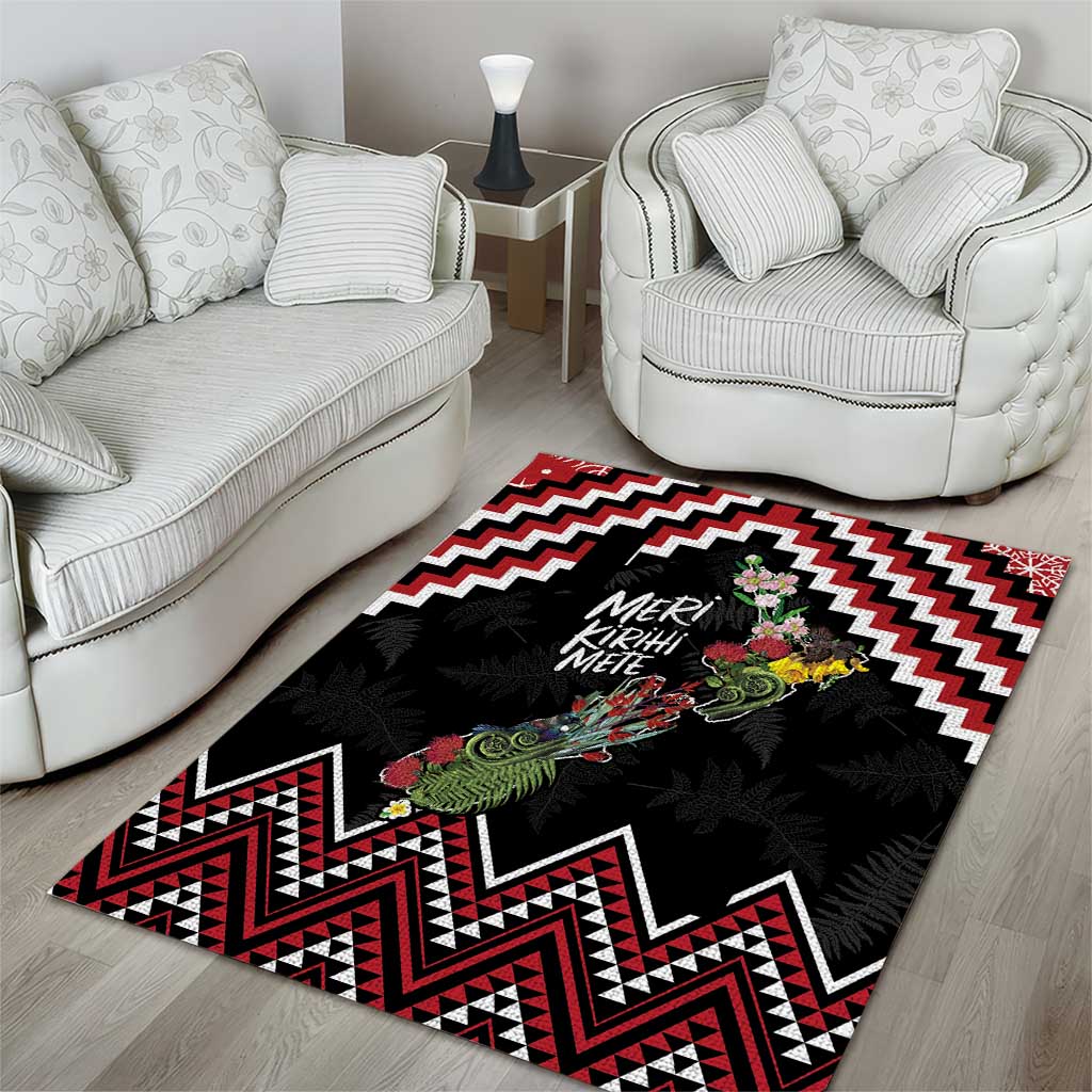 New Zealand Christmas Taniko Poutama Area Rug Flora Map with Birds - Polynesian Pride