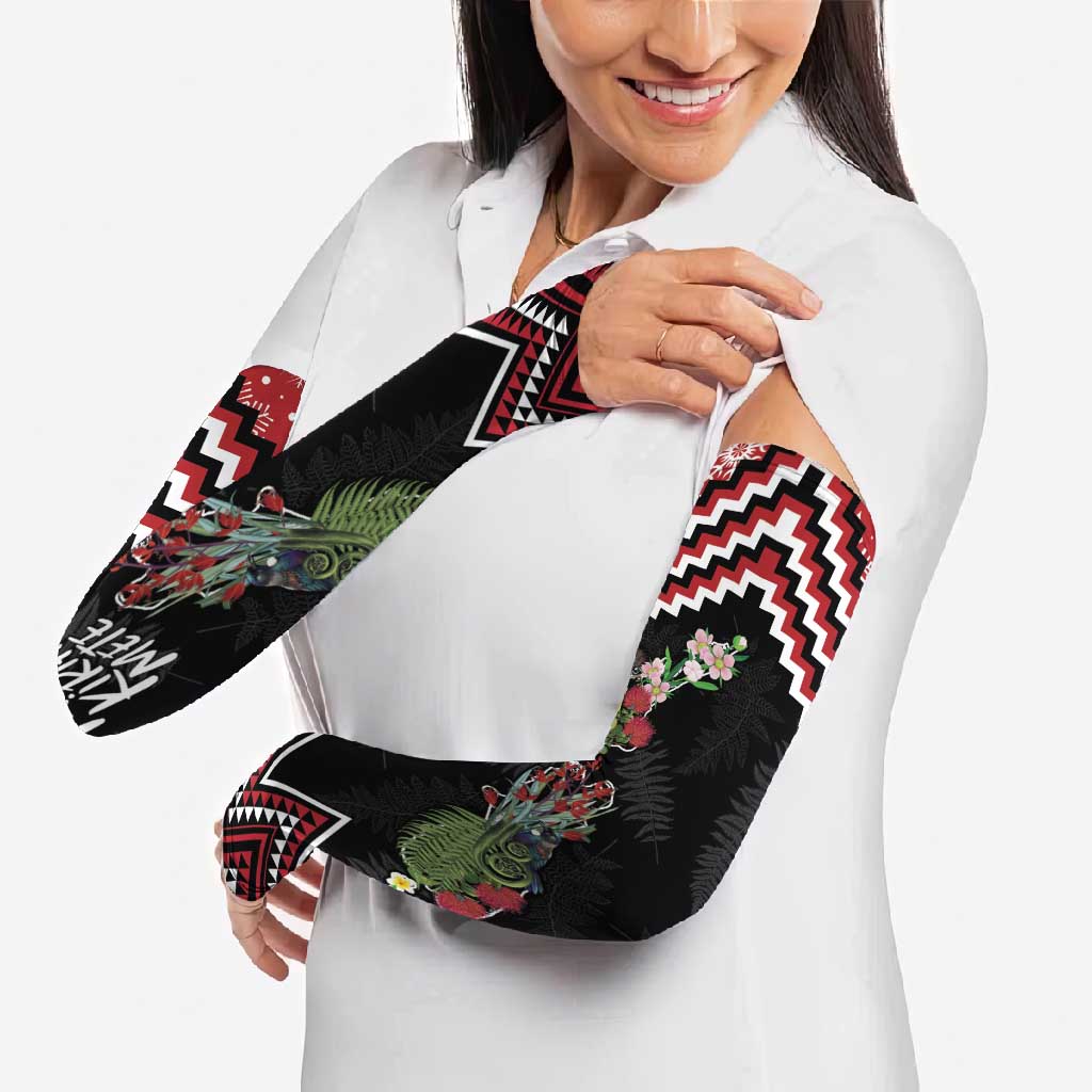 New Zealand Christmas Taniko Poutama Arm Sleeves Flora Map with Birds - Polynesian Pride