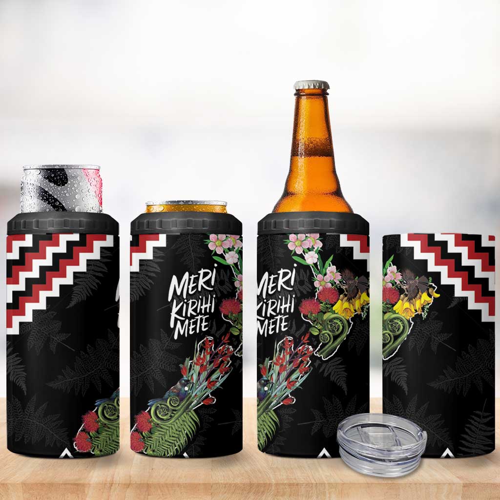 New Zealand Christmas Taniko Poutama 4 in 1 Can Cooler Tumbler Flora Map with Birds LT7 - Polynesian Pride