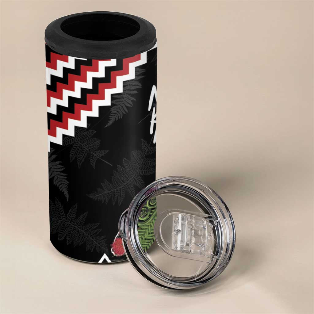 New Zealand Christmas Taniko Poutama 4 in 1 Can Cooler Tumbler Flora Map with Birds LT7 - Polynesian Pride