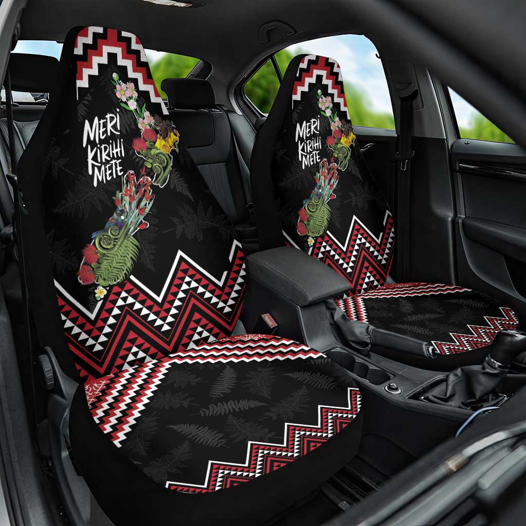 New Zealand Christmas Taniko Poutama Car Seat Cover Flora Map with Birds LT7 One Size Red - Polynesian Pride