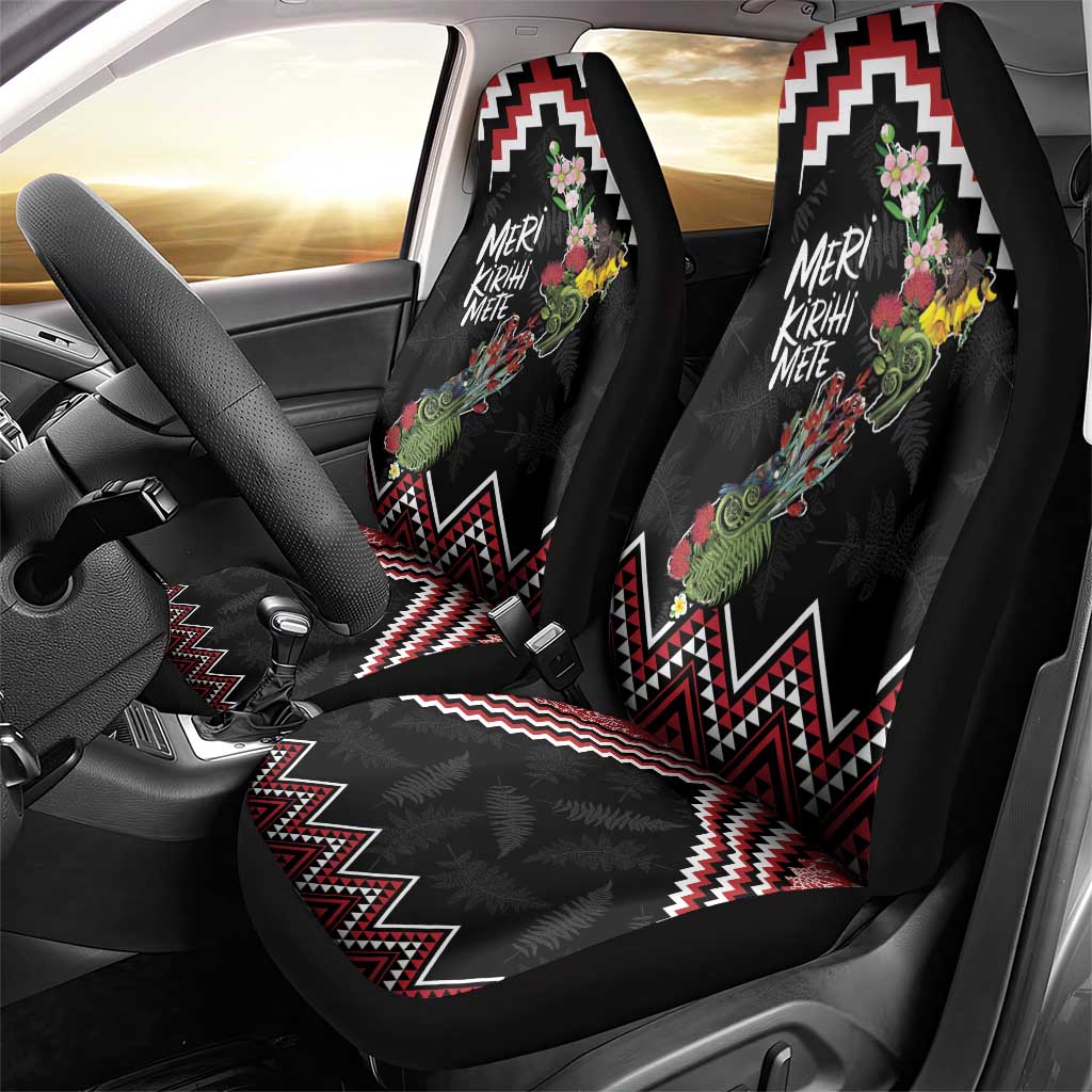 New Zealand Christmas Taniko Poutama Car Seat Cover Flora Map with Birds LT7 - Polynesian Pride