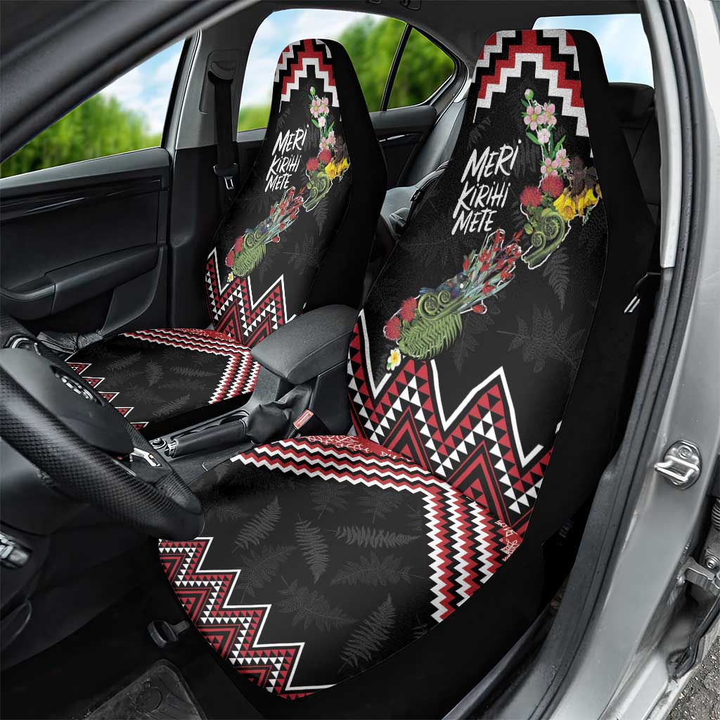 New Zealand Christmas Taniko Poutama Car Seat Cover Flora Map with Birds LT7 - Polynesian Pride
