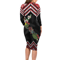 New Zealand Christmas Taniko Poutama Family Matching Long Sleeve Bodycon Dress and Hawaiian Shirt Flora Map with Birds LT7 - Polynesian Pride
