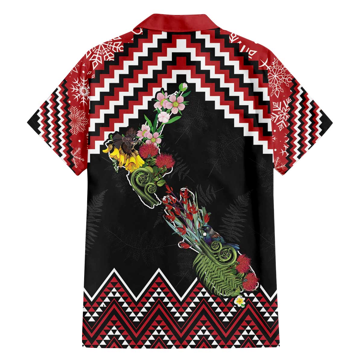 New Zealand Christmas Taniko Poutama Family Matching Off The Shoulder Long Sleeve Dress and Hawaiian Shirt Flora Map with Birds LT7 - Polynesian Pride