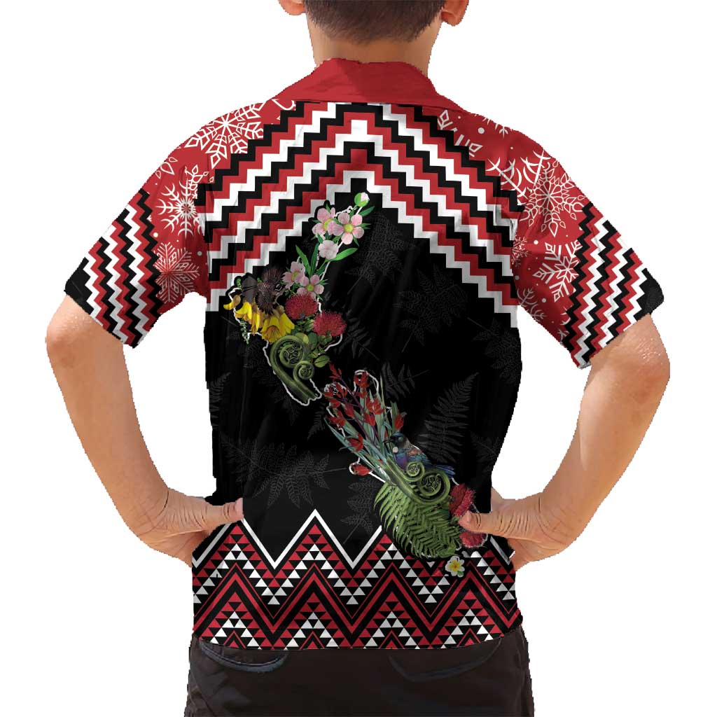 New Zealand Christmas Taniko Poutama Family Matching Off Shoulder Maxi Dress and Hawaiian Shirt Flora Map with Birds LT7 - Polynesian Pride