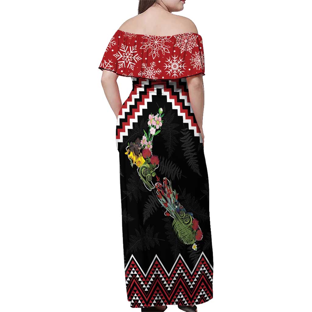 New Zealand Christmas Taniko Poutama Family Matching Off Shoulder Maxi Dress and Hawaiian Shirt Flora Map with Birds LT7 - Polynesian Pride