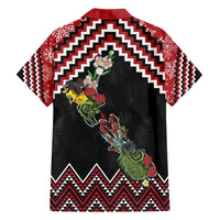 New Zealand Christmas Taniko Poutama Family Matching Off Shoulder Short Dress and Hawaiian Shirt Flora Map with Birds LT7 - Polynesian Pride