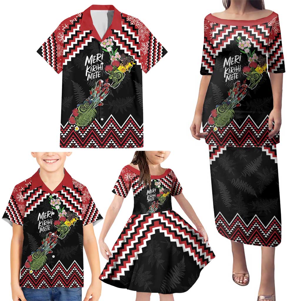 New Zealand Christmas Taniko Poutama Family Matching Puletasi and Hawaiian Shirt Flora Map with Birds LT7 - Polynesian Pride