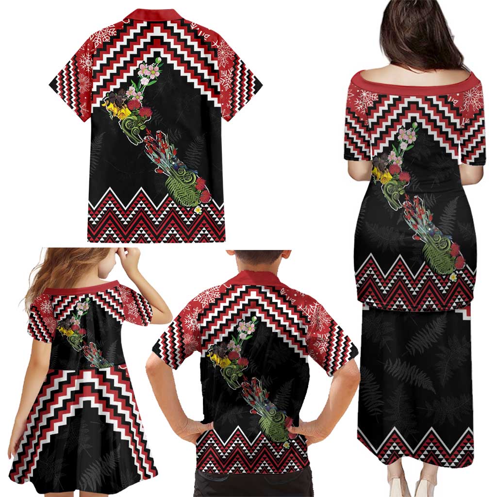 New Zealand Christmas Taniko Poutama Family Matching Puletasi and Hawaiian Shirt Flora Map with Birds LT7 - Polynesian Pride