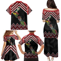 New Zealand Christmas Taniko Poutama Family Matching Puletasi and Hawaiian Shirt Flora Map with Birds LT7 - Polynesian Pride