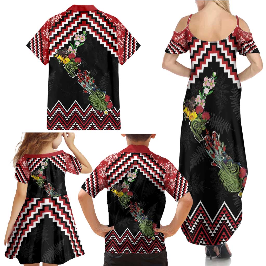 New Zealand Christmas Taniko Poutama Family Matching Summer Maxi Dress and Hawaiian Shirt Flora Map with Birds LT7 - Polynesian Pride