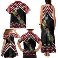 New Zealand Christmas Taniko Poutama Family Matching Tank Maxi Dress and Hawaiian Shirt Flora Map with Birds LT7 - Polynesian Pride
