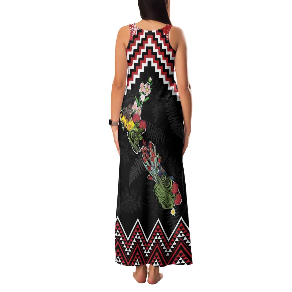 New Zealand Christmas Taniko Poutama Family Matching Tank Maxi Dress and Hawaiian Shirt Flora Map with Birds LT7 - Polynesian Pride