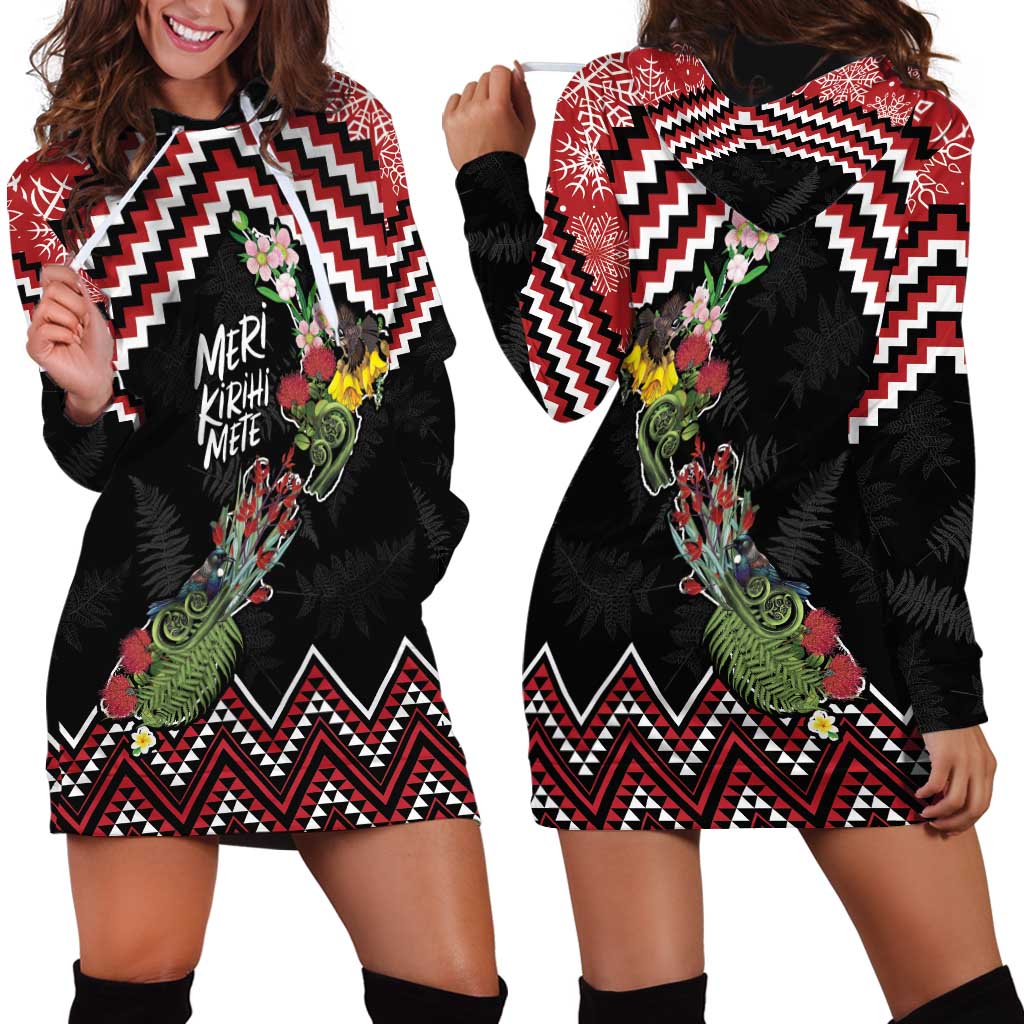 New Zealand Christmas Taniko Poutama Hoodie Dress Flora Map with Birds LT7 - Polynesian Pride