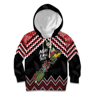 New Zealand Christmas Taniko Poutama Kid Hoodie Flora Map with Birds LT7 Hoodie Red - Polynesian Pride