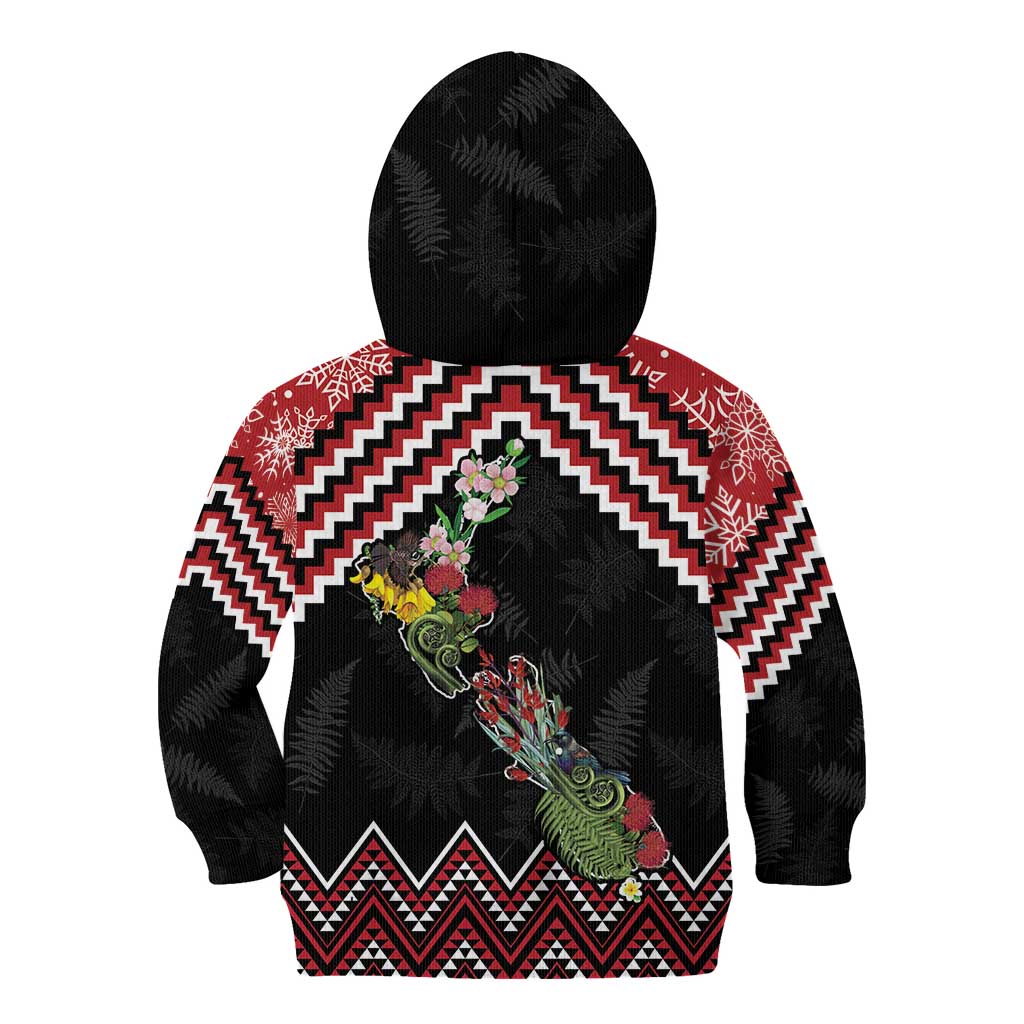 New Zealand Christmas Taniko Poutama Kid Hoodie Flora Map with Birds LT7 - Polynesian Pride
