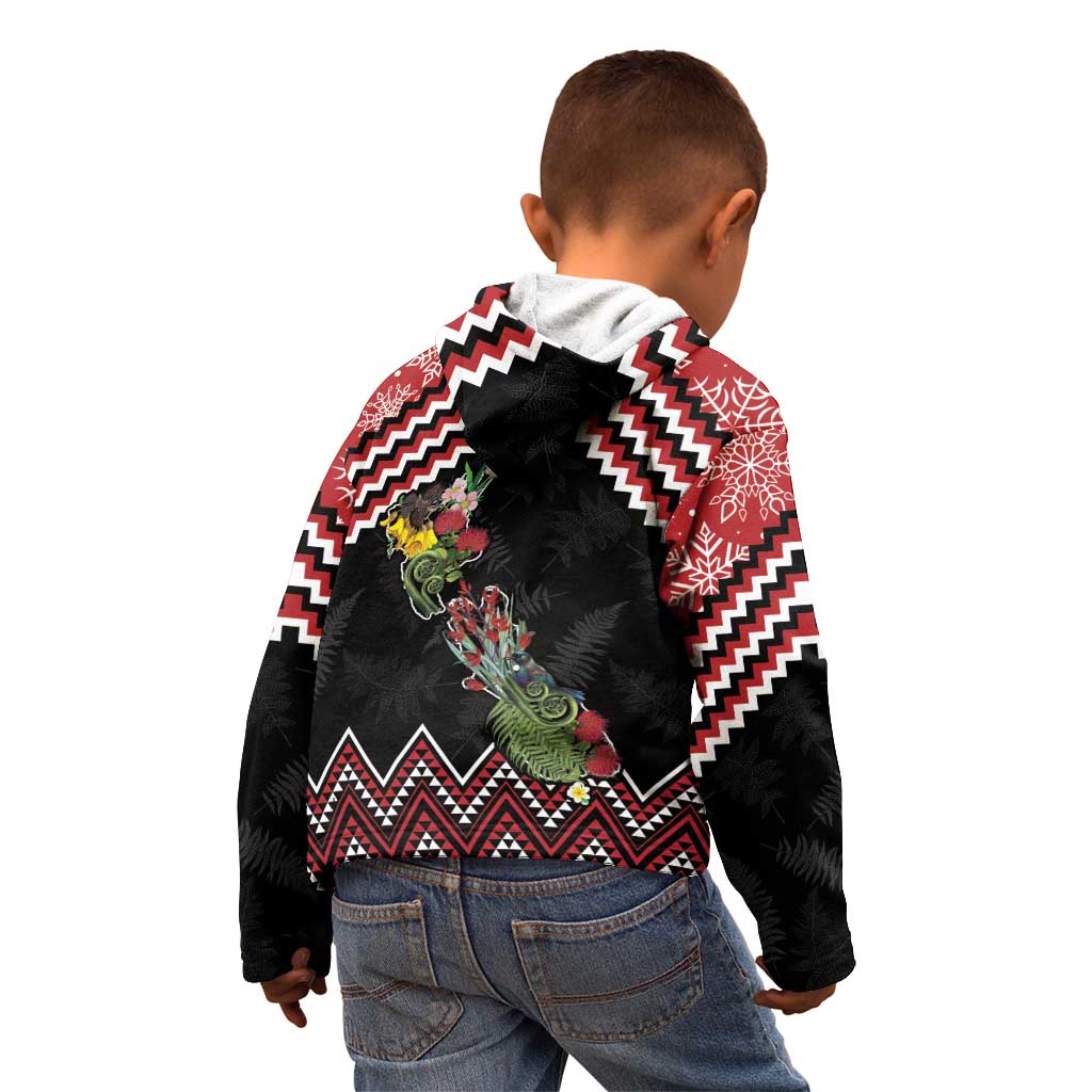 New Zealand Christmas Taniko Poutama Kid Hoodie Flora Map with Birds LT7 - Polynesian Pride