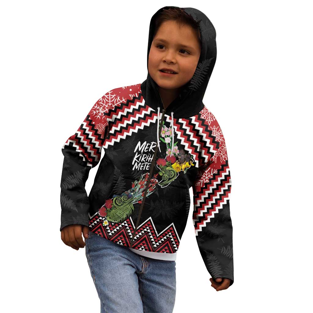 New Zealand Christmas Taniko Poutama Kid Hoodie Flora Map with Birds LT7 - Polynesian Pride
