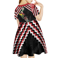 New Zealand Christmas Taniko Poutama Kid Short Sleeve Dress Flora Map with Birds LT7 - Polynesian Pride