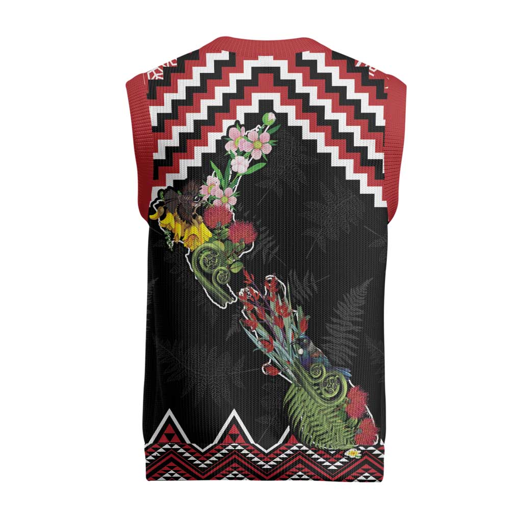 New Zealand Christmas Taniko Poutama Christmas Knitted V-Neck Vest Flora Map with Birds LT7 - Polynesian Pride