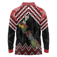 New Zealand Christmas Taniko Poutama Long Sleeve Polo Shirt Flora Map with Birds LT7 - Polynesian Pride