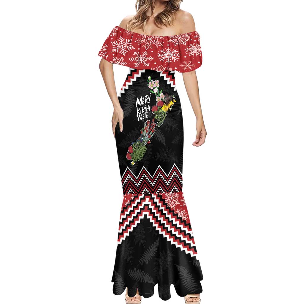 New Zealand Christmas Taniko Poutama Mermaid Dress Flora Map with Birds LT7 - Polynesian Pride