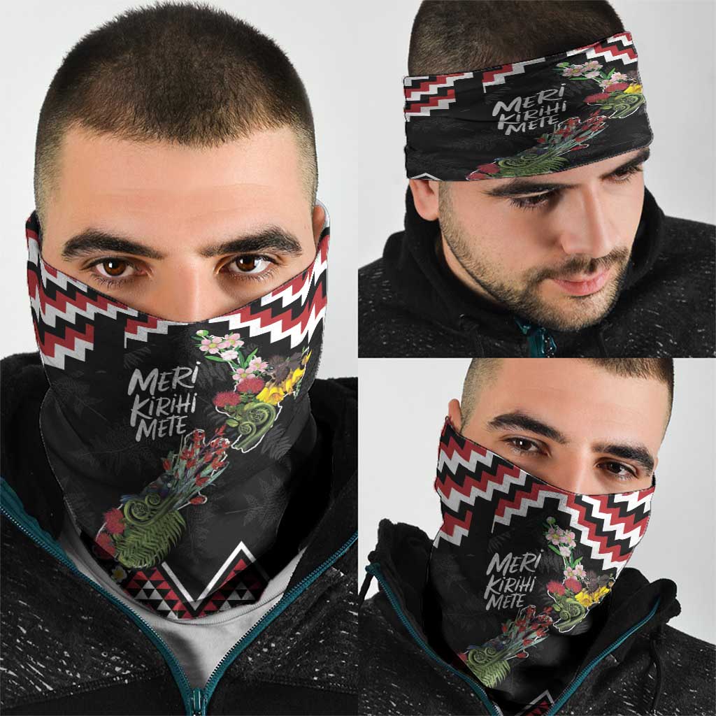 New Zealand Christmas Taniko Poutama Neck Gaiter Flora Map with Birds - Polynesian Pride