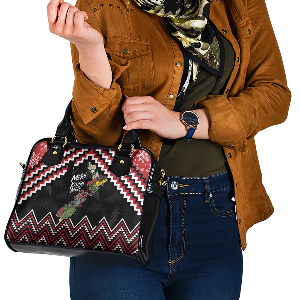 New Zealand Christmas Taniko Poutama Shoulder Handbag Flora Map with Birds - Polynesian Pride