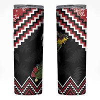 New Zealand Christmas Taniko Poutama Skinny Tumbler Flora Map with Birds LT7 Red - Polynesian Pride