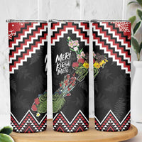 New Zealand Christmas Taniko Poutama Skinny Tumbler Flora Map with Birds LT7 - Polynesian Pride