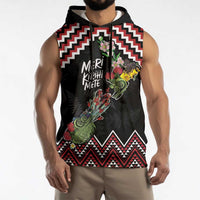 New Zealand Christmas Taniko Poutama Sleeveless Hoodie Flora Map with Birds LT7 - Polynesian Pride