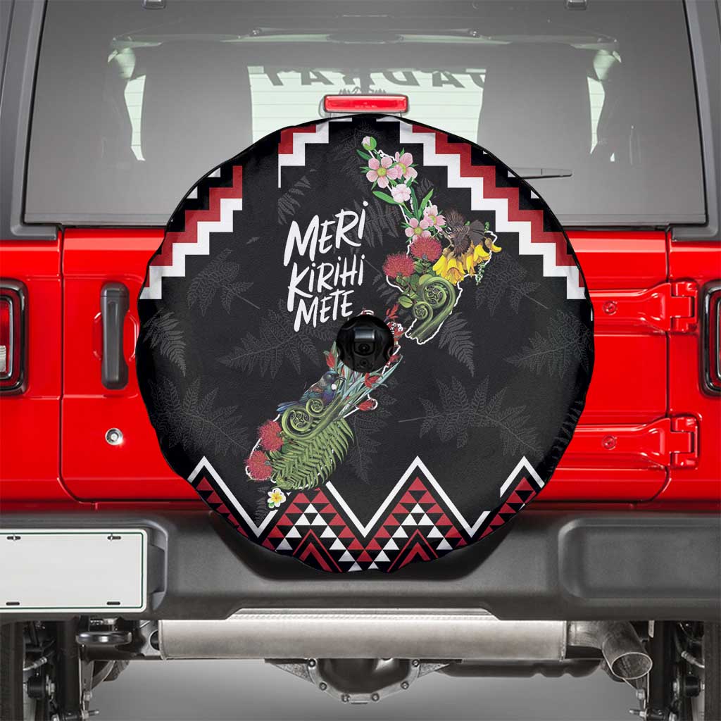 New Zealand Christmas Taniko Poutama Spare Tire Cover Flora Map with Birds LT7 - Polynesian Pride