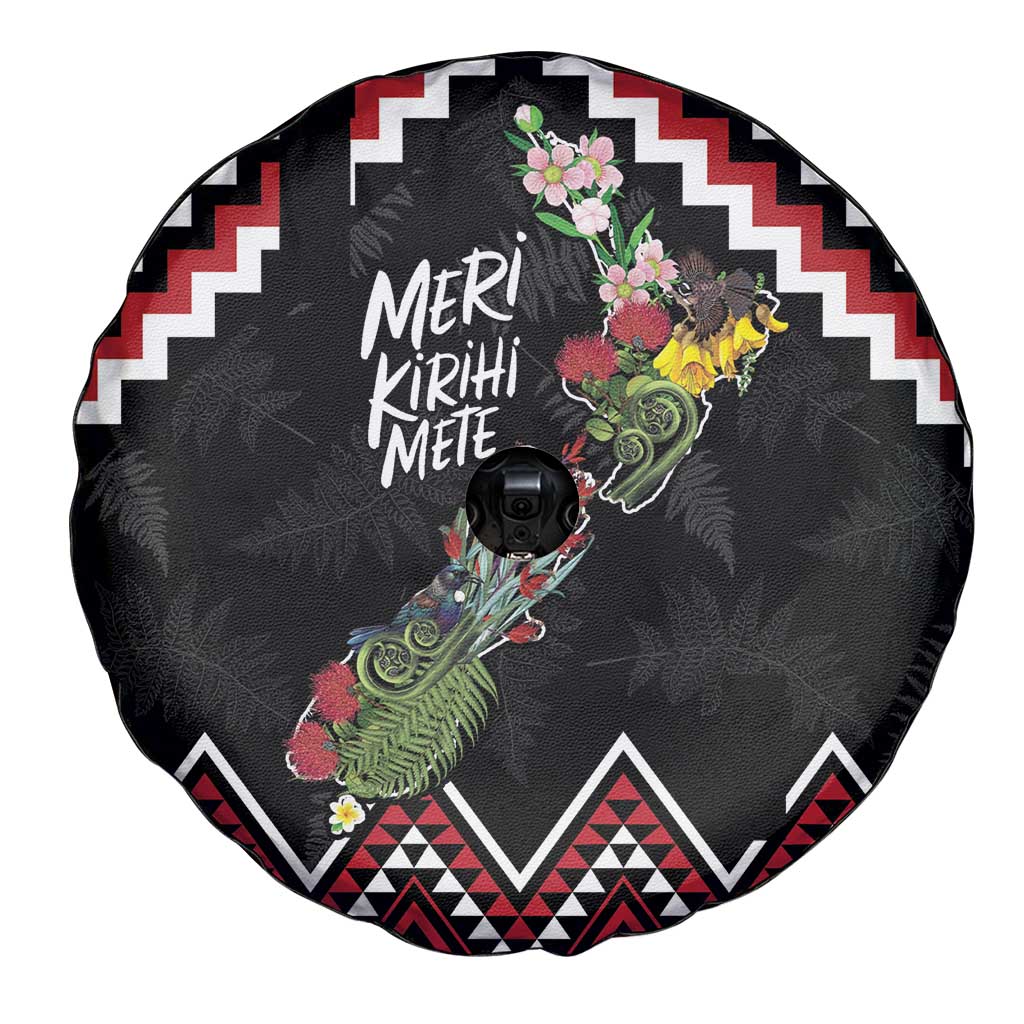New Zealand Christmas Taniko Poutama Spare Tire Cover Flora Map with Birds LT7 - Polynesian Pride