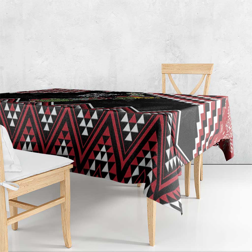 New Zealand Christmas Taniko Poutama Tablecloth Flora Map with Birds - Polynesian Pride