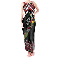 New Zealand Christmas Taniko Poutama Tank Maxi Dress Flora Map with Birds LT7 Women Red - Polynesian Pride