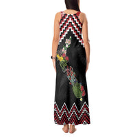 New Zealand Christmas Taniko Poutama Tank Maxi Dress Flora Map with Birds LT7 - Polynesian Pride