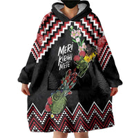 New Zealand Christmas Taniko Poutama Wearable Blanket Hoodie Flora Map with Birds LT7 - Polynesian Pride