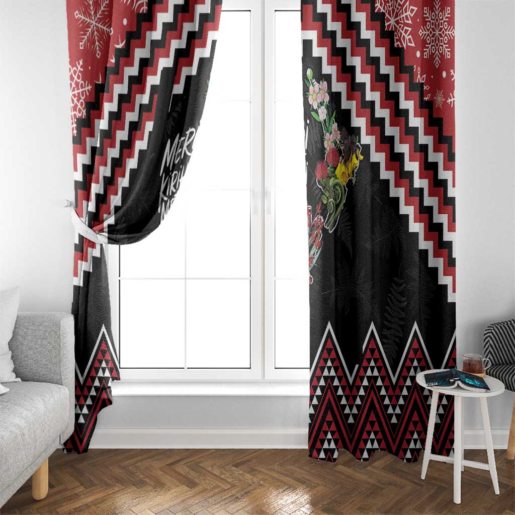 New Zealand Christmas Taniko Poutama Window Curtain Flora Map with Birds - Polynesian Pride