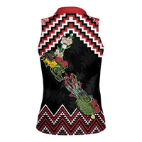 New Zealand Christmas Taniko Poutama Women Sleeveless Polo Shirt Flora Map with Birds LT7 - Polynesian Pride