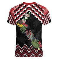 New Zealand Christmas Taniko Poutama Women V-Neck T-Shirt Flora Map with Birds LT7 - Polynesian Pride